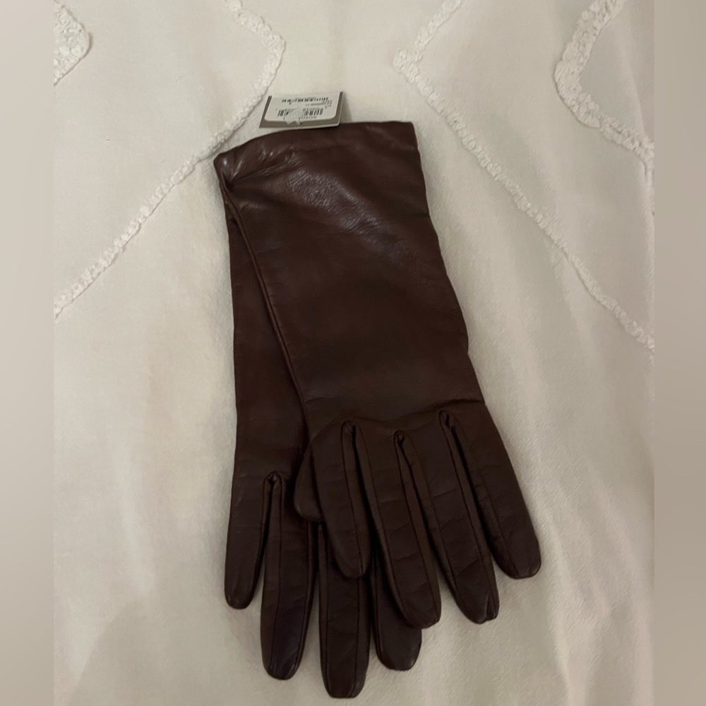 Brown Leather Gloves — 100% Cashmere Lined, Brand New w/ Tags